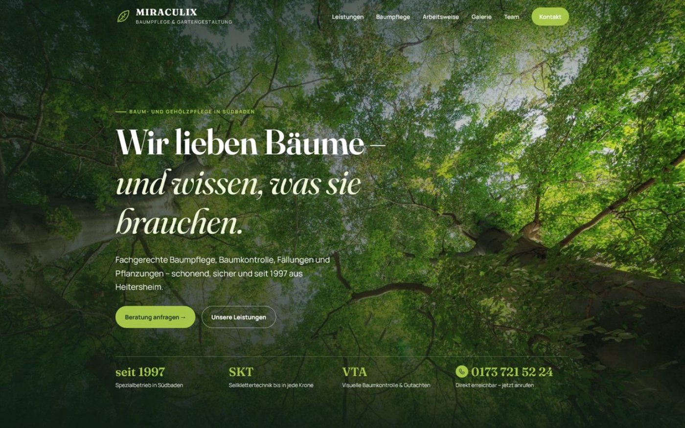 Website Baumpflege Miraculix Heitersheim – Webdesign von Gehring Media