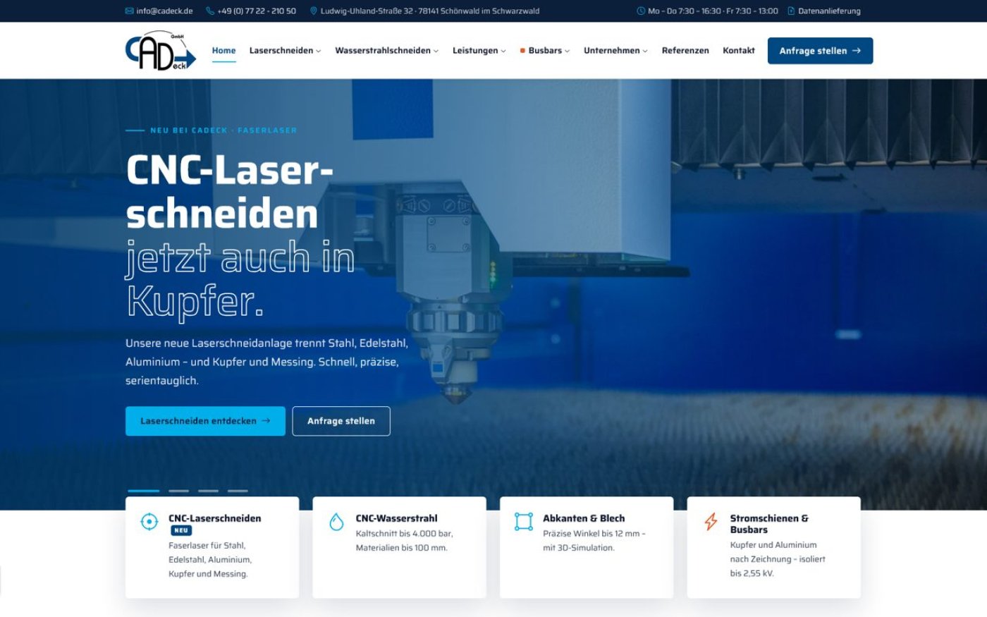 Website CADeck GmbH · CNC-Blechbearbeitung – Webdesign von Gehring Media