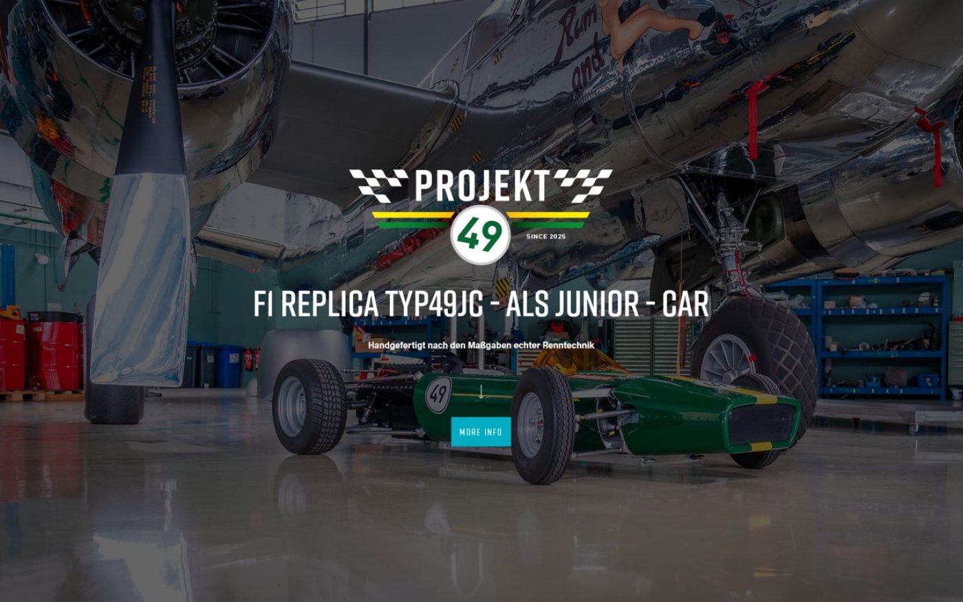 Website Projekt49 · F1 Replica Junior Car – Webdesign von Gehring Media