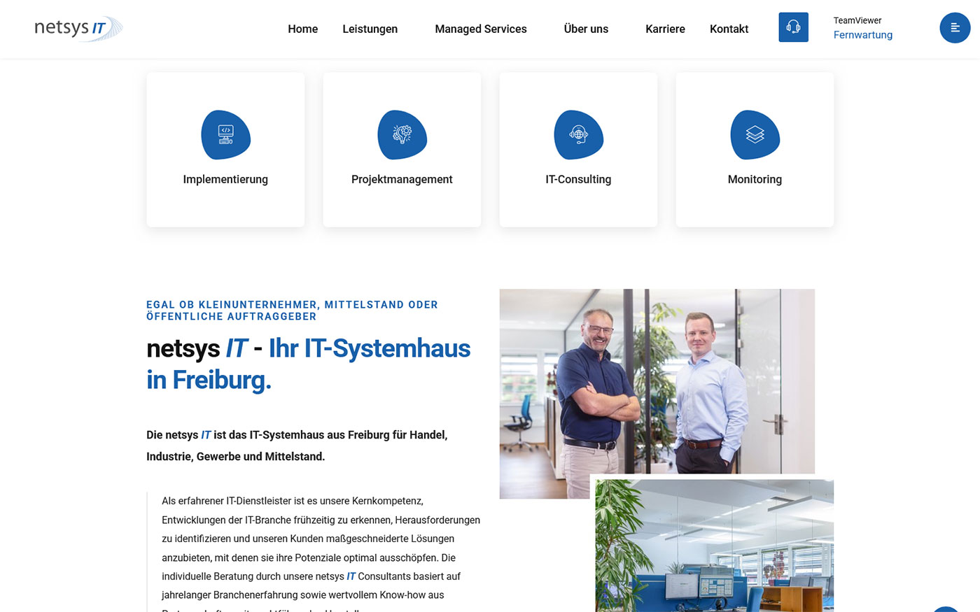 Website netsys IT GmbH · IT-Systemhaus Freiburg – Webdesign von Gehring Media