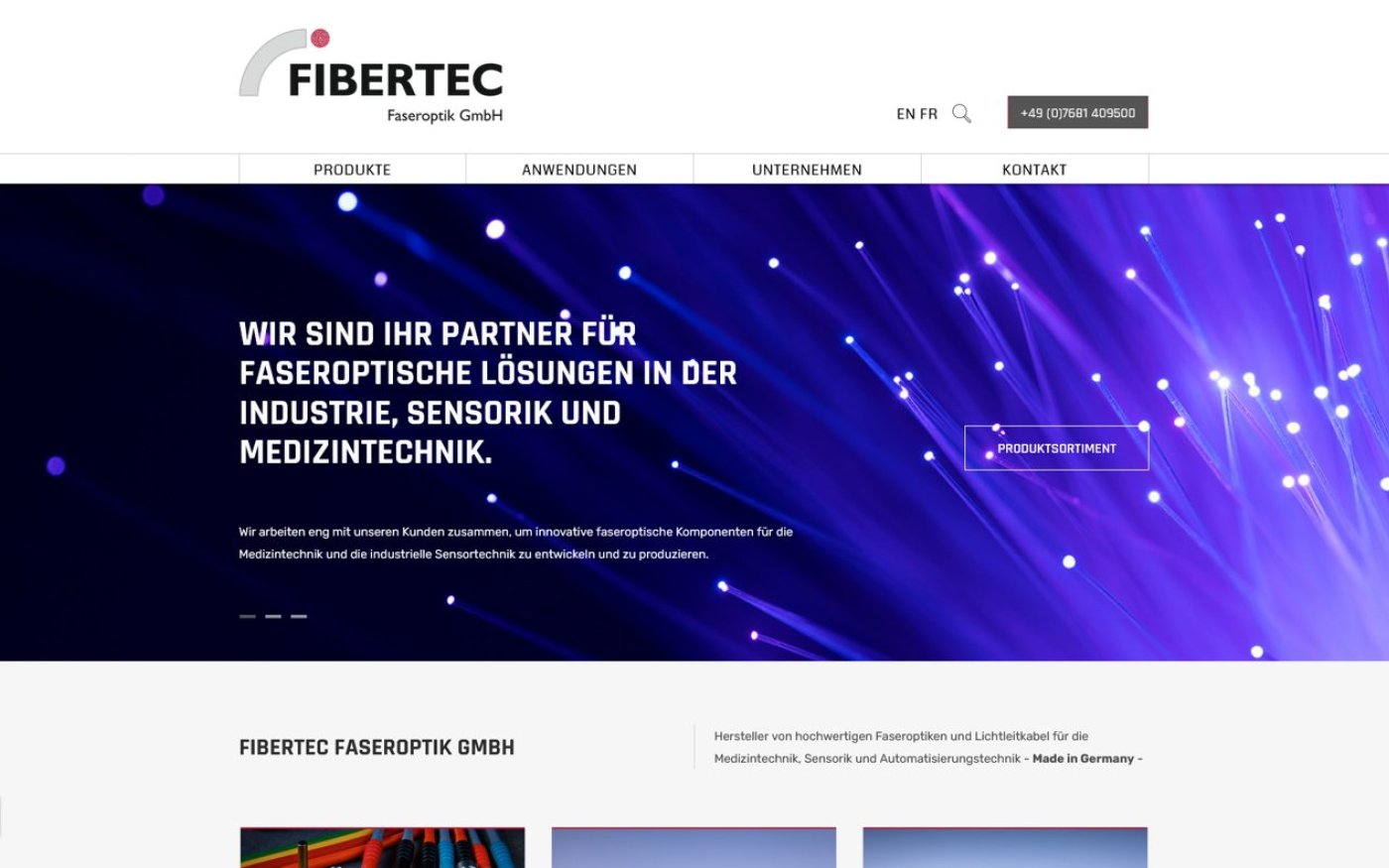 Website Fibertec Faseroptik · Waldkirch – Webdesign von Gehring Media